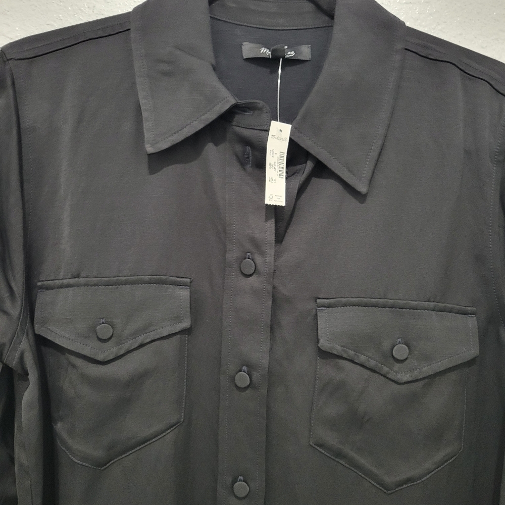 Madewell Western Shirt Linen Blend Size 8 Black NWT NT505 - Picture 6 of 8